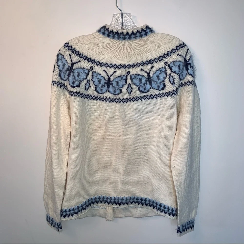 Vintage Hudson's Bay Company 100% Pure Wool Butterfly Fair Aisle Cardigan - Picture 2 of 9
